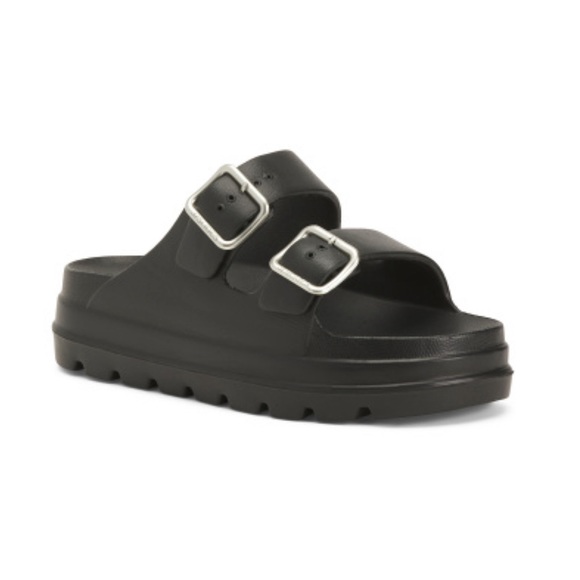 J Slides Black Sandals with Silver Buckles - Picture 1 of 13